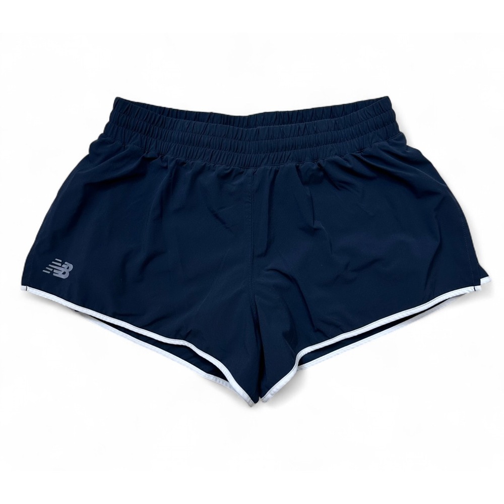 New Balance Navy Blue Mini Shorts Built In Short Pocket Running Women's Medium‎